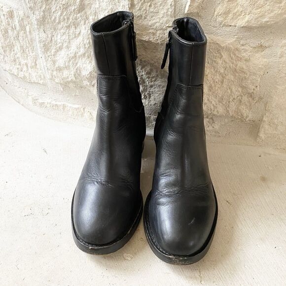 J.Crew Stacked Heel Ankle Boots Leather Black Side Zip Size 7.5 BJ869 - Picture 4 of 8